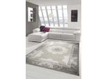 Tappeto Di Design Tappeto Moderno Tappeto Da Salotto Con Filato Glitterato Tappeto In Lana Con Cerchi E Motivi Floreali In Grigio Crema Beige Dimensioni - 80 X 300 Cm