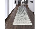 Tappeto Vintage Moderno Da Salotto Tappeto Di Design Con Frange In Grigio Dimensioni - 80 X 300 Cm