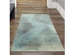 Tappeto Moderno Da Salotto Motivo Astratto A Righe Grigio Blu Verde Nero - Facile Da Pulire Dimensioni - 80 X 150 Cm