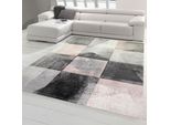 Tappeto Da Salotto Con Motivo Astratto A Quadri In Grigio Rosa Crema Dimensioni - 160 X 230 Cm
