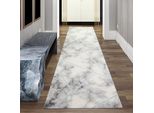 Tappeto Di Design Per Il Soggiorno, Motivo Marmo In Blu Crema Dimensioni - 80 X 300 Cm