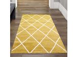 Tappeto In Stile Scandinavo Per Il Salotto - Motivo A Rombi - Di Facile Manutenzione - Colore Bianco Crema Oro Dimensioni - 80 X 150 Cm