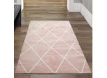 Tappeto In Stile Scandinavo Per Il Soggiorno - Motivo A Rombi - Di Facile Manutenzione - Rosa Crema Bianco Dimensioni - 80 X 300 Cm