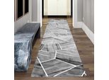 Tappeto Moderno Da Salotto Motivo Geometrico In Grigio Crema Dimensioni - 80 X 300 Cm
