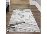 Tappeto Moderno Da Salotto Motivo Geometrico In Grigio Crema Dimensioni - 80 X 150 Cm