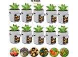 10 Pezzi Sacchetto Per Piante, Sacchetto Per Patate 7 Galloni Con Manici E Finestra, Sacchetto Di Coltivazione Vegetale Traspirante Sacchetto Per Carote / Cipolle / Verdure (Grigio)
