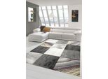 Tappeto Moderno Da Salotto Check Design In Grigio Oro Rosso Dimensioni - 120 X 170 Cm