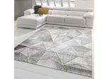 Tappeto Design Tappeto Soggiorno Motivo Geometrico In Grigio Oro Dimensioni - 60 X 110 Cm