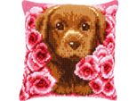 Vervaco Cuscino A Punto Croce "Cagnolino Tra Le Rose"", Disegno Di Ricamo Pre-Disegnato, 40X40Cm"