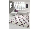 Tappeto Shaggy Da Salotto A Pelo Alto A Pelo Lungo Con Motivo A Rombi In Crema Viola Dimensioni - 120X170 Cm