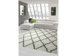 Tappeto Shaggy Da Salotto A Pelo Alto A Pelo Lungo Con Motivo A Rombi In Verde Crema Dimensioni - 120X170 Cm