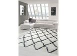 Tappeto Da Salotto Shaggy A Pelo Alto A Pelo Lungo Con Motivo A Rombi In Nero Crema Dimensioni - 80X150 Cm
