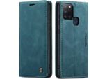 Custodia Samsung Galaxy A21S, Custodia Retrò In Finto Cuoio Con Funzione Stand Per Samsung Galaxy A21S Blu