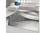 Tappeto Da Salotto Moderno Design A Onde In Blu Grigio Antracite - Facile Da Pulire Dimensioni - 120 X 170 Cm
