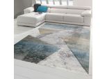 Tappeto Moderno Da Salotto Motivo Astratto A Righe Multicolore Grigio Blu Oro - Facile Da Pulire Dimensioni - 60 X 110 Cm