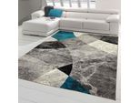 Tappeto Da Salotto Moderno Disegno Astratto Onda Diamante Marmorizzato In Blu Grigio - Facile Da Pulire Dimensioni - 160 X 220 Cm
