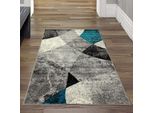Tappeto Da Salotto Moderno Disegno Astratto Onda Diamante Marmorizzato In Blu Grigio - Facile Da Pulire Dimensioni - 80 X 150 Cm