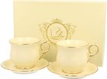 Duo Ecru Set Di 2 Tazze Da Espresso 150 Ml Clark Con Piattini, Nuova Porcellana Bone China