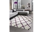 Tappeto Shaggy Tappeto Da Salotto A Pelo Alto A Pelo Lungo Rombo Crema Viola Dimensioni - 120X170 Cm