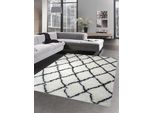 Tappeto Shaggy Da Salotto Tappeto A Pelo Lungo A Rombi Crema Nero Dimensioni - 80X150 Cm