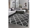 Tappeto Shaggy Da Salotto Tappeto A Pelo Alto A Pelo Lungo A Rombi Grigio Crema Dimensioni - 120X170 Cm