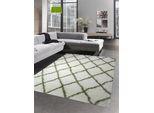 Tappeto Shaggy Da Salotto Tappeto A Pelo Alto A Pelo Lungo A Rombi Verde Crema Dimensioni - 160X230 Cm
