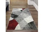 Tappeto Da Salotto Moderno Disegno Astratto Onda Diamante Marmorizzato In Rosso Grigio - Facile Da Pulire Dimensioni - 80 X 150 Cm