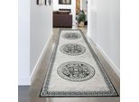 Tappeto Orientale Con Bordo E Filato Glitterato Grigio Crema Dimensioni - 80 X 300 Cm