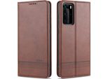 Huawei P40 Pro Custodia, Portafoglio Con Chiusura Magnetica E Stand, Custodia In Pelle Flip Per Huawei P40 Pro Caffè