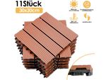 Wolketon Piastrelle Terrazza Wpc Piastrelle Legno Plastica 11Pcs 1M² Set 30X30Cm, Marrone Giardino Click Piastrelle Pavimentazione Con Drenaggio Piastrelle Terrazza Balcone