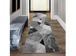 Tappeto Da Salotto Moderno Disegno Astratto Onda Diamante Marmorizzato In Nero Grigio - Facile Da Pulire Dimensioni - 80 X 300 Cm