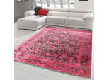 Tappeto Moderno Da Salotto Disegno Floreale Orientale In Rosso Su Sfondo Nero Dimensioni - 120X170 Cm