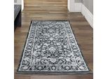 Tappeto Moderno Da Salotto Disegno Floreale Orientale In Grigio Su Sfondo Nero Dimensioni - 80X150 Cm