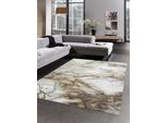 Tappeto Motivo Marmo Con Fibre Lucide Marrone Beige Argento Dimensioni - 200 X 290 Cm