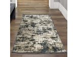 Tappeto Moderno Da Salotto Con Disegno Astratto Orientale In Beige Su Sfondo Nero Dimensioni - 80X150 Cm
