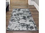 Tappeto Moderno Da Salotto Con Disegno Astratto Orientale In Grigio Su Sfondo Nero Dimensioni - 80X150 Cm