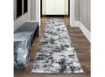 Tappeto Moderno Da Salotto Con Design Astratto Orientale In Grigio Su Sfondo Nero Dimensioni - 80 X 300 Cm