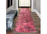 Tappeto Moderno Per Soggiorno Con Disegno Astratto Orientale In Rosso Su Sfondo Nero Dimensioni - 80 X 300 Cm