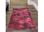 Tappeto Moderno Da Salotto Con Disegno Astratto Orientale In Rosso Su Sfondo Nero Dimensioni - 80X150 Cm