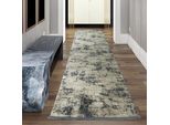 Tappeto Moderno Da Salotto Con Disegno Astratto Orientale In Beige Su Sfondo Nero Dimensioni - 80 X 300 Cm