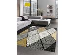 Tappeto Soggiorno Diamanti E Ornamenti Grigio Senape Giallo Crema Dimensioni - 80X150 Cm