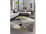 Tappeto Da Salotto Astratto Con Moderno Disegno A Rombi A Onde Marmorizzate In Grigio Verde - Facile Da Pulire - 80 X 300 Cm