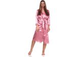 Vestaglia Da Donna Kimono In Raso Con Pizzo; Rosa Scuro/M