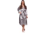 Vestaglia Da Donna Kimono In Raso Con Pizzo; Taupe/Xl