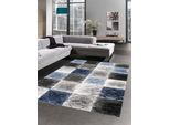 Tappeto Soggiorno Moderno Tappeto Check Blu Grigio Nero Dimensioni - 80X150 Cm