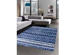 Tappeto Di Design Per Il Soggiorno Tappeto Moderno Blu Crema Dimensioni - 80X150 Cm