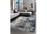Tappeto Soggiorno Moderno Tappeto Vintage Blu Grigio Nero Dimensioni - 80X150 Cm