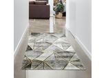 Tappeto Soggiorno Di Design Motivo Geometrico Grigio Oro Dimensioni - 60X110 Cm