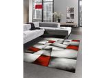 Tappeto Moderno A Pelo Corto Per Il Salotto Tappeto Contour Cut Check Astratto Grigio Nero Bianco Rosso Dimensioni - 80 X 300 Cm
