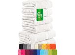 Set Di Asciugamani In Spugna Carli - 100% Cotone - Oekotex 500 Gsm - 6 Pezzi - 2 Asciugamani Da Doccia 70X140 + 4 Asciugamani 50X100 - Asciugamani Da Bagno In Spugna - Bianco